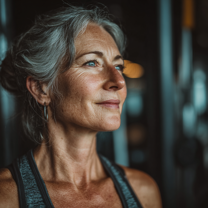 Щаслива літня жінка після тренування